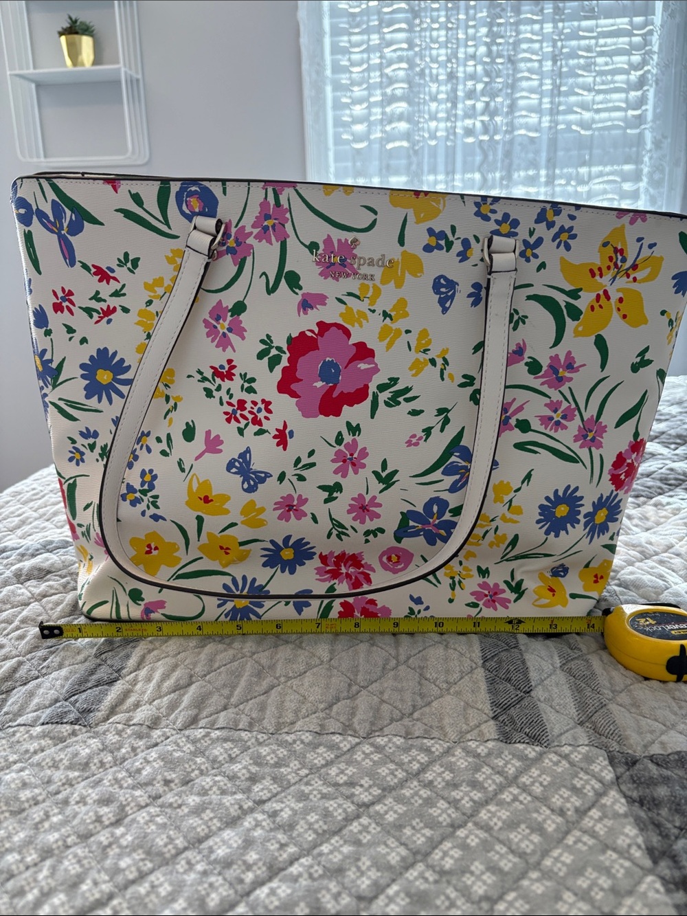 kate spade Cream Floral Print Tote with Multicolor Blooms